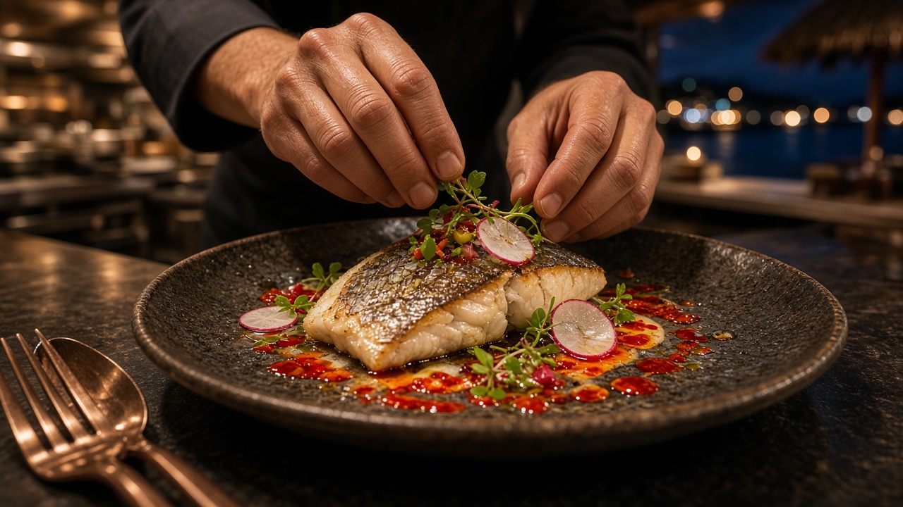 Chef plating ultra-fresh reef fish destined for the table